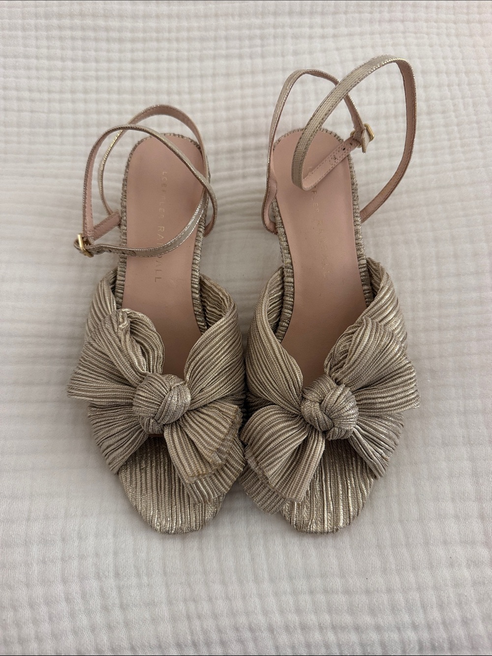 Loeffler Randall Shimmery Gold Knot Bow Slingbacks